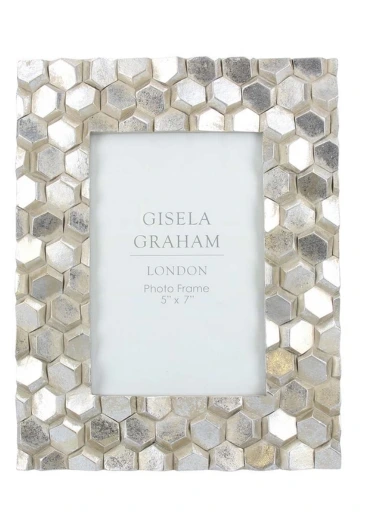 7X5 Photo Frame - Silver Hexagon Pattern - Gisela Graham