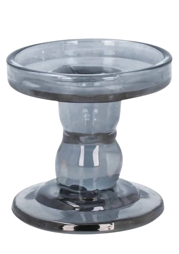 Candle Holder - Grey Glass Pillar - Gisela Graham Gift