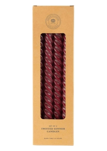 Dinner Candles Pack Of 4 - Burgundy Twisted - Daankromhout.Nl