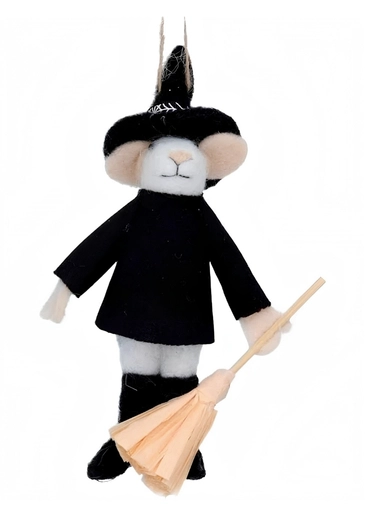 Felt Witch Mouse With Broomstick Hanging Halloween Decoration - Gisela Graham
