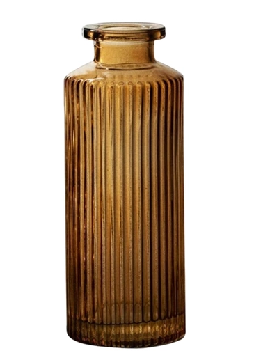 Glass Bug Vase - Amber Ribbed Design - Satchville