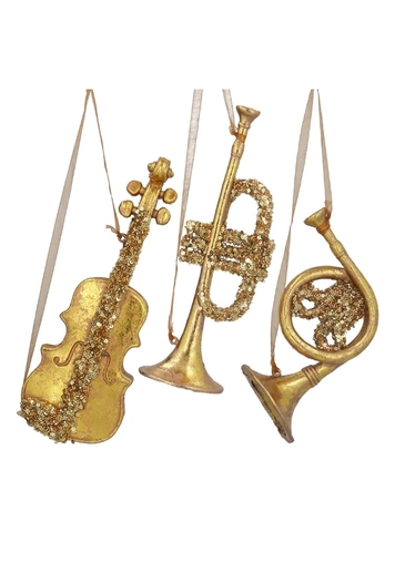 Gold Glittery French Horn Hanging Decoration - Gisela Graham