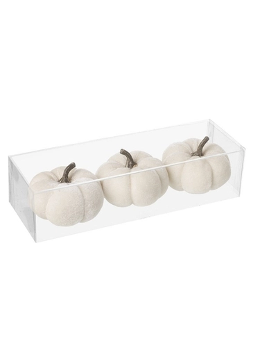 Set Of 3 Small White Velvet Pumpkins - Heaven Sends
